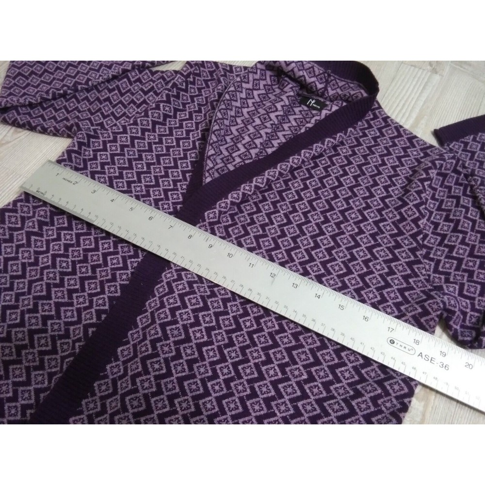Neve Women's Small Wool Cardigan Open Front Snowflake Ski Sweater Purple Violet - Picture 9 of 11